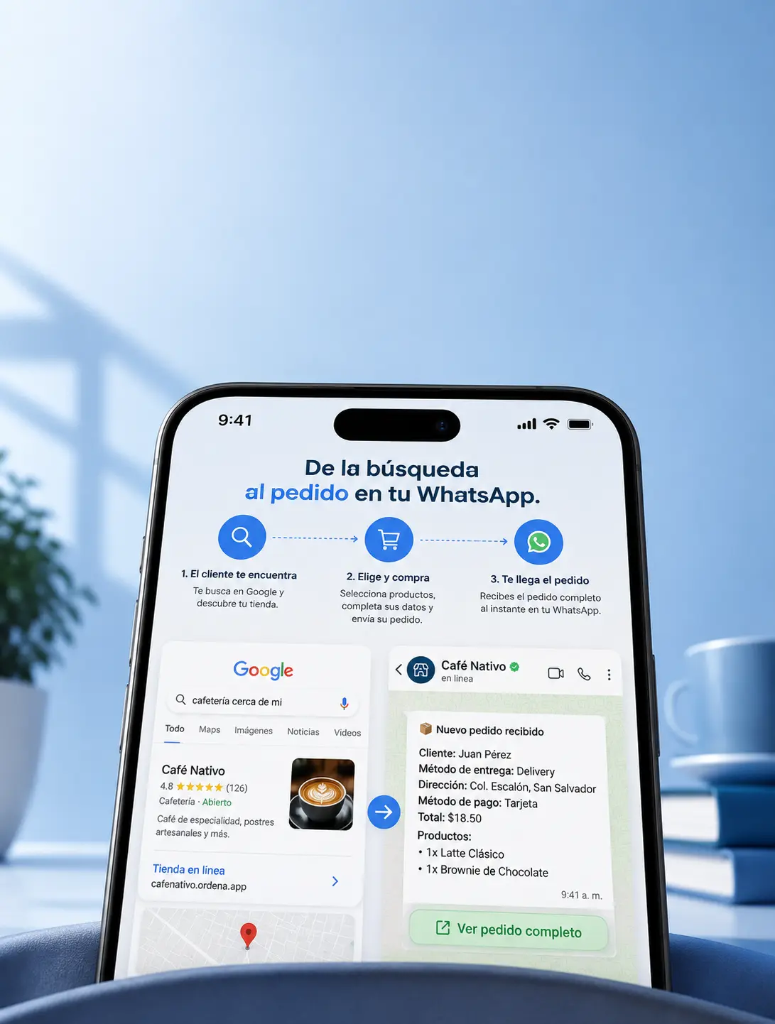 Pedido recibido por WhatsApp desde la tienda de Ordena App